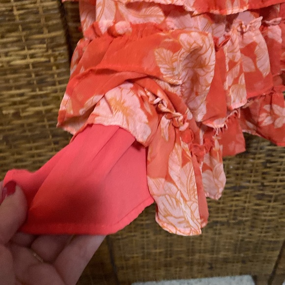 EUC 1. State Orange Floral Smocked Ruffle Tiered Mini Dress XS - Picture 4 of 6